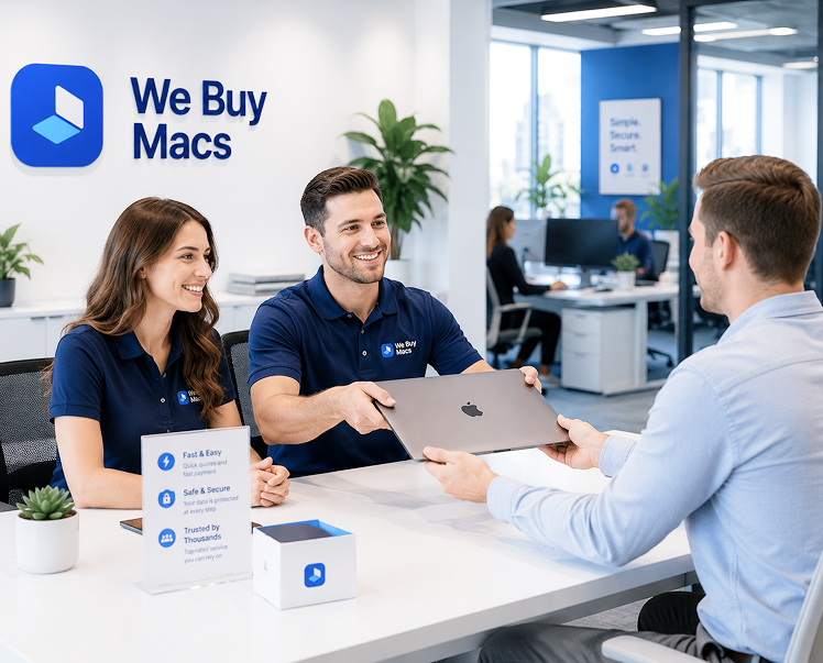 We Buy Macs team helping a customer in store